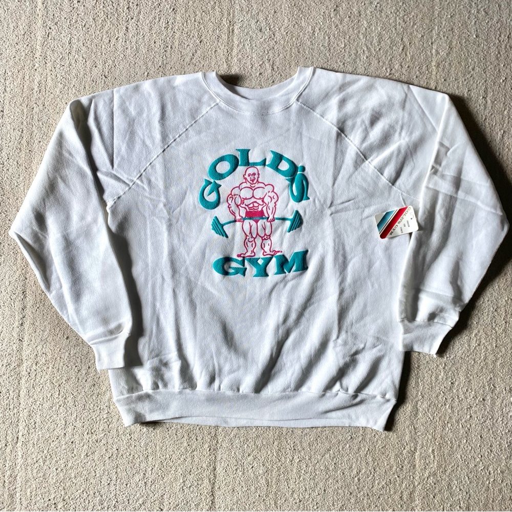 Vintage 80s 90s Golds Gym Sweatshirt Workout Body Building White XXL NWT